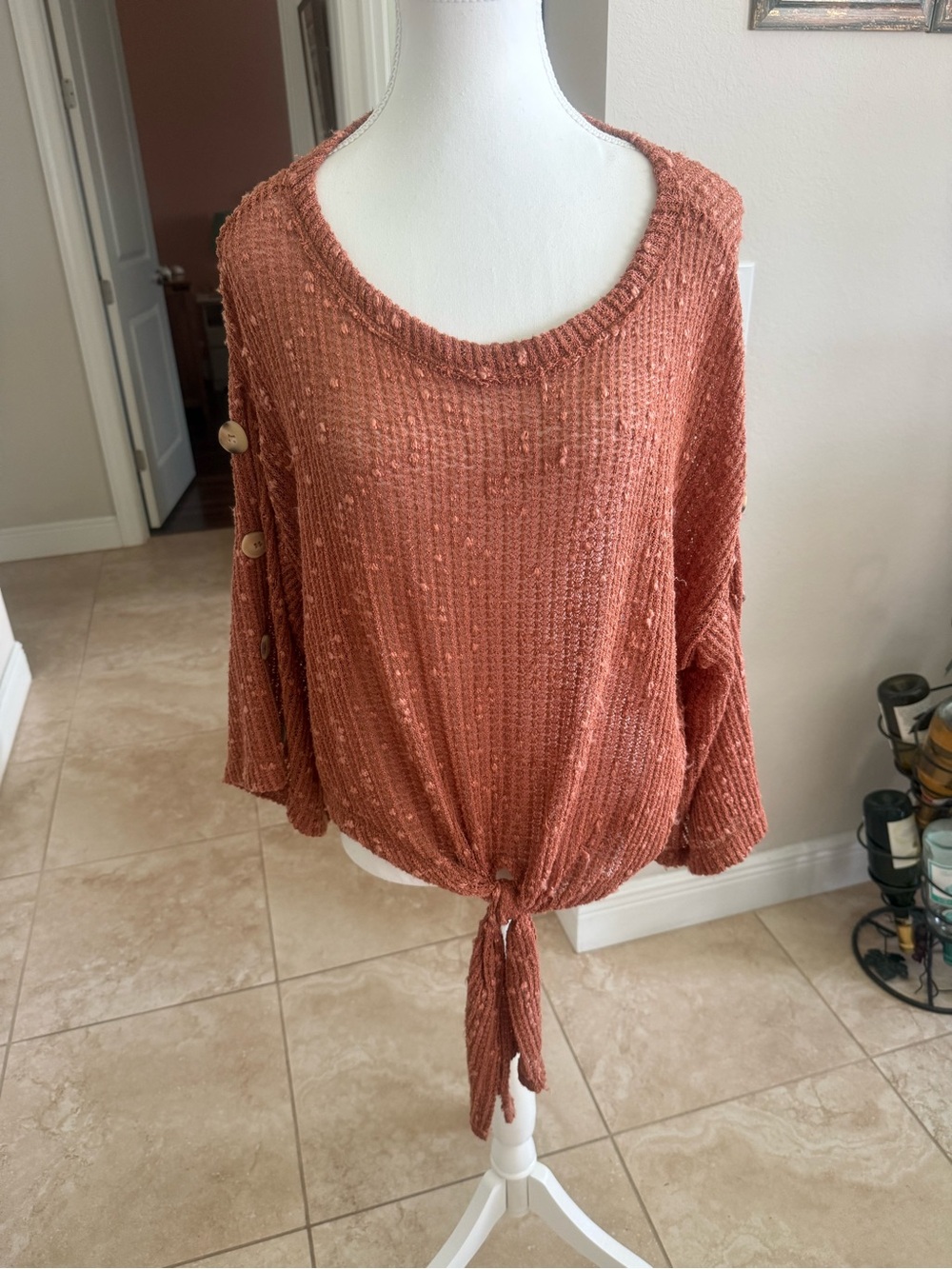 Cozy Tie-Front Knit BOUTIQUE Top in Rust